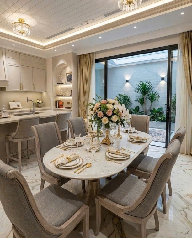 BỘ BÀN GHẾ GỖ SỒI – SƠN MÀU GỖ GHIM TRẮNG